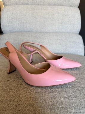 ANTONIO MELANI Patent Pink Pointed Slingback Pumps